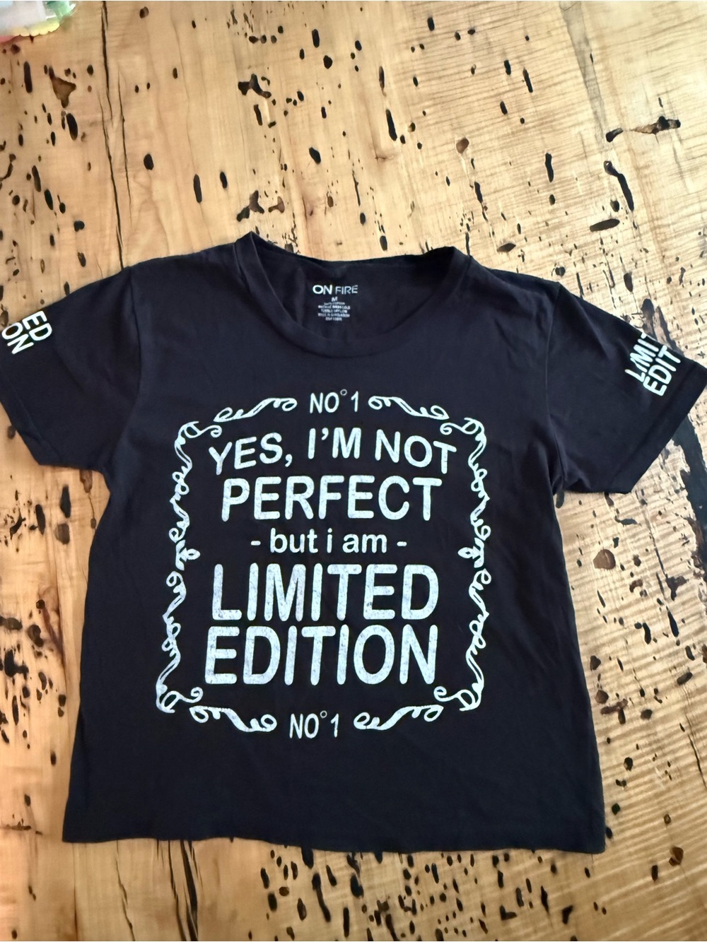 On Fire Black Kids Short-Sleeve Graphic Tee with White Print